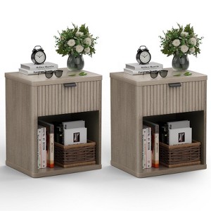 Vipbear Nightstand  Scandinavian Nightstand with Recessed Drawers Storage Cabinet Large Modern Mid-Century Wooden Nightstand - 1 of 4