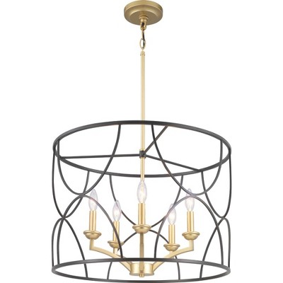 Landree Black Steel and Brass 5-Light Chandelier
