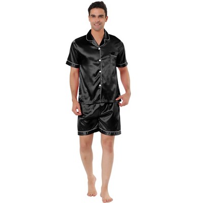 Lars Amadeus Men's Short Sleeve Top and Pants Summer Satin Pajama Sets
