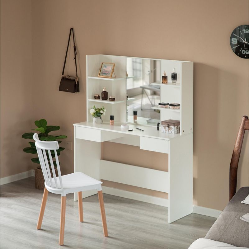 Basicwise Modern Wooden Dressing Table with Drawer, Mirror and Shelves for The Dining Room, Entryway and Bedroom, 3 of 7
