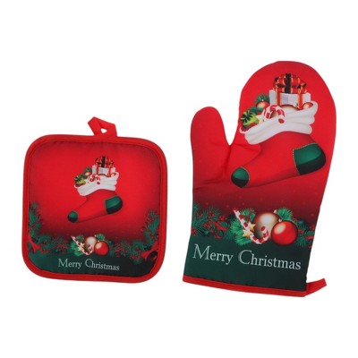 Unique Bargains Oven Mitts and Pot Holder Shoe Christmas Polyester Closed Cell Foam Red