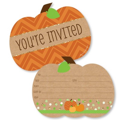 Big Dot of Happiness Pumpkin Patch - Shaped Fill-in Invitations - Fall, Halloween or Thanksgiving Party Invitation Cards with Envelopes - Set of 12