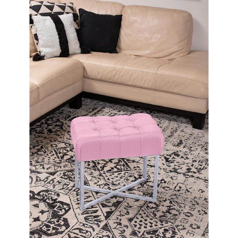 BirdRock Home Rectangular Tufted Pink Foot Stool Ottoman with Silver Legs, 5 of 6