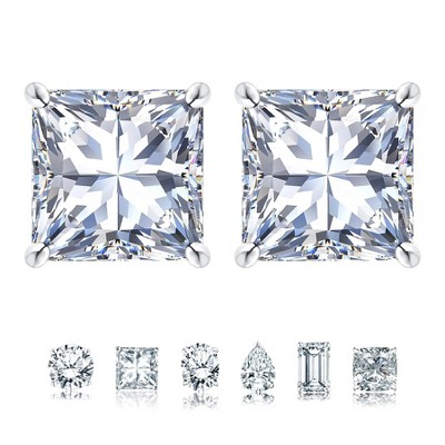 BRINJOY 2 Carat Moissanite 4 Prong Solitaire Stud Earrings in 18k White Gold Plating for Women