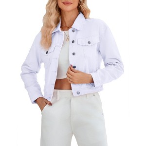 Coolmee Women's Jean Jacket Cropped Shacket Jacket Fashion Button Down Shirt Coat Tops - 1 of 4