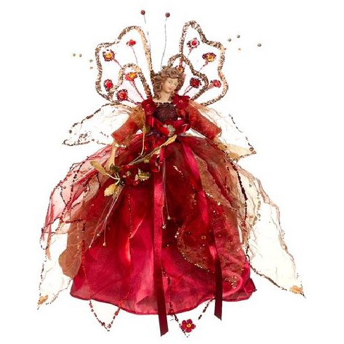 Allstate Floral 13 Elegant Burgundy And Gold Angel Christmas Tree Topper Unlit Target