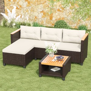 Heynemo 4-Seat Patio Furniture Set, All-Weather PE Rattan Outdoor Sectional with Storage Table, L Shape Outdoor Couch with Cushions - 1 of 4