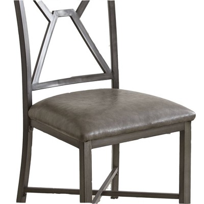 Gray Faux Leather Upholstered Side Chair with Metal Frame