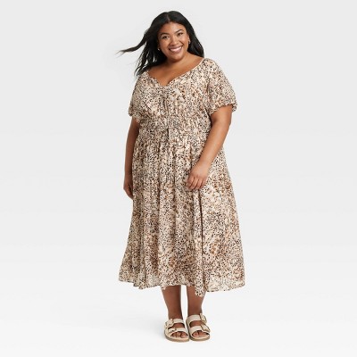 Women's Puff Short Sleeve Drop Tiered Midi A-Line Dress - Universal Thread™