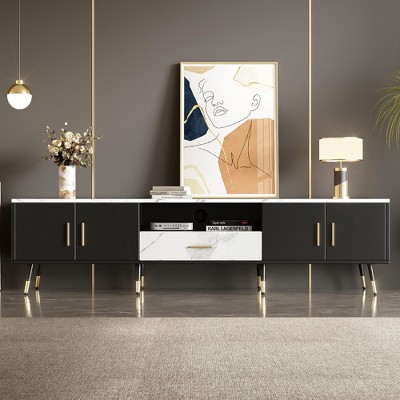 70.8''W Modern TV Stand with 2 Cabinets & Open Shelf, Entertainment Center for TVs up to 80'', Television Console - ModernLuxe