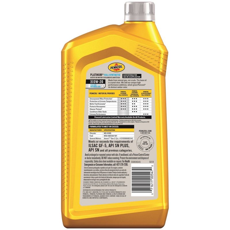 Pennzoil 0W-20 Platinum Synthetic, 3 of 4