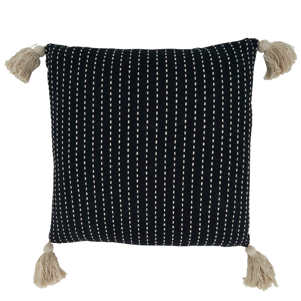 Photos - Pillowcase 18"x18" Stitched Tassel Design Square Throw Pillow Cover Black - Saro Life