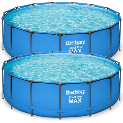 Bestway Steel Pro MAX Above-Ground Swimming Pool, 15' x 48" Round Metal Steel Frame Backyard Family Pool, Blue, POOL ONLY, 2 Pack