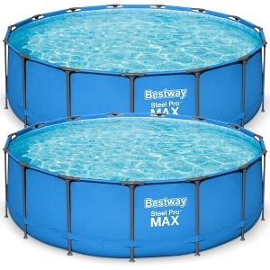 Bestway Steel Pro MAX Above-Ground Swimming Pool, 15' x 48" Round Metal Steel Frame Backyard Family Pool, Blue, POOL ONLY, 2 Pack - 1 of 4