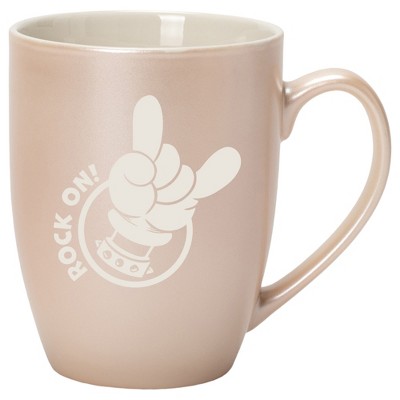 100 North Heavy Metal 10 Ounce White and Precious Pearl Metallic Finish, Comfortably Fits Your Hands, New Bone China Coffee Tea Cup Mug, Rock On!