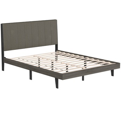 Costway Upholstered Tufted Bed Wood Platform Mattress Foundation ...