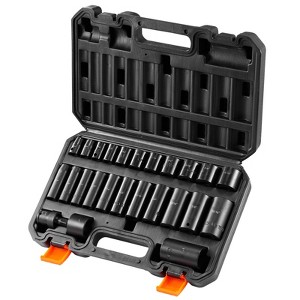 VEVOR 3/8" Drive Impact Socket Set, 25 Piece Deep & Shallow Socket Set SAE 5/16" - 1", 6 Point Cr-Mo Alloy Steel for Auto Repair, Easy-to-Read - 1 of 4