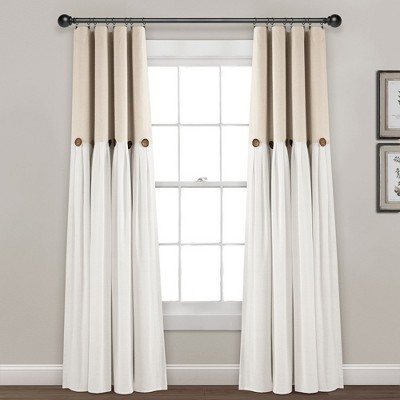 Linen Button 100% Lined Blackout Window Curtain Panel Linen Single ...