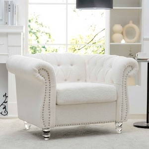 CAVINAS PU Leather Accent Chair with Button Tufted Back and Birch Wooden Legs,Upholstered Living Room Chairs,Reading Chairs for Living Room - 1 of 4