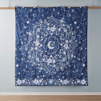Navy Celestial Star Print Twin Comforter Set with Decorative Pillow