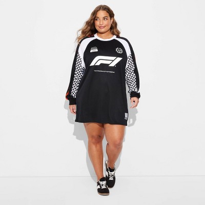 Women's Formula 1 Long Sleeve Graphic T-Shirt Dress - Black