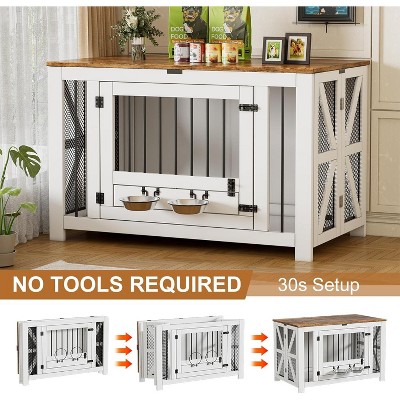 PAKASEPT 41.3” Dog Crate Furniture, Dog Crate with DIY Frame, Heavy Duty Wooden Dog Kennel, with Bowls, Dog Cage End Table, for Large Dogs(35-60 lb)