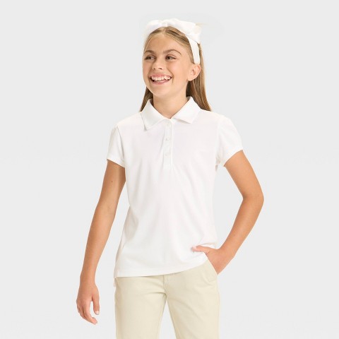 Cat & Jack Girls' Short Sleeve Uniform Performance Polo Shirt - Cat & Jack™ White S