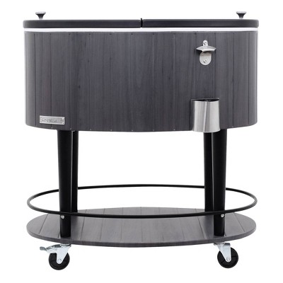 80qt Wood Grain Oval Rolling Patio Cooler - Gray - Permasteel