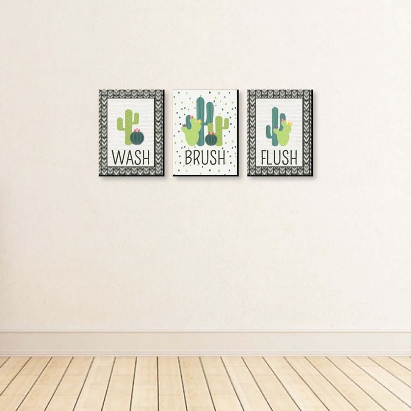 Big Dot of Happiness Prickly Cactus - Kids Bathroom Rules Wall Art - 7.5 x 10 inches - Set of 3 Signs - Wash, Brush, Flush, 4 of 9
