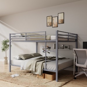 NicBex Bunk Bed,Low Profile Bunk Bed Frame with Ladder and High Guardrail,Twin Size Bed Frame for Kids Teens,No Box Spring Needed - 1 of 4