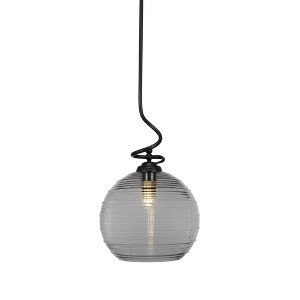 Toltec Lighting Capri 1 - Light Pendant in  Matte Black with 12" Clear Ribbed Shade - 1 of 2