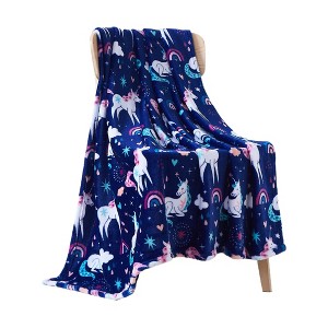 Kate Aurora Ultra Soft & Plush Purple Unicorns Fleece Accent Throw Blanket - 50 in. W x 60 in. L - 1 of 3