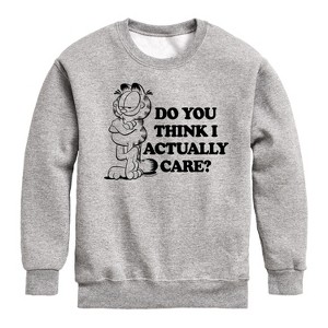 Boys' - Garfield - Do You Think I Actually Care Graphic Long Sleeve Fleece Sweatshirt - 1 of 4