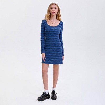 Женские платья Wild Fable Women's Long Sleeve Mini Dress - Wild Fable™ Royal Blue Striped XS — фото 3