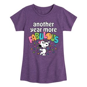 Girls' - Peanuts - Snoopy Birthday Another Year Cooler Fitted Short Sleeve Graphic T-Shirt - 1 of 4