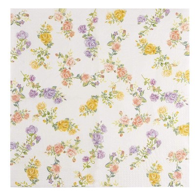 Juvale 100-Pack Floral Roses Disposable Paper Napkins 6.5", Weddings Bridal Shower Tea Party Supplies