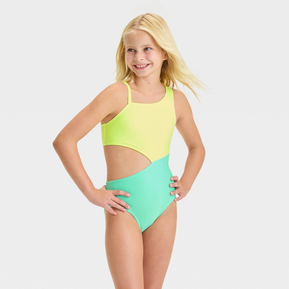 Photos - Swimwear Girls' Solid One Piece Swimsuit - Cat & Jack™ Yellow M