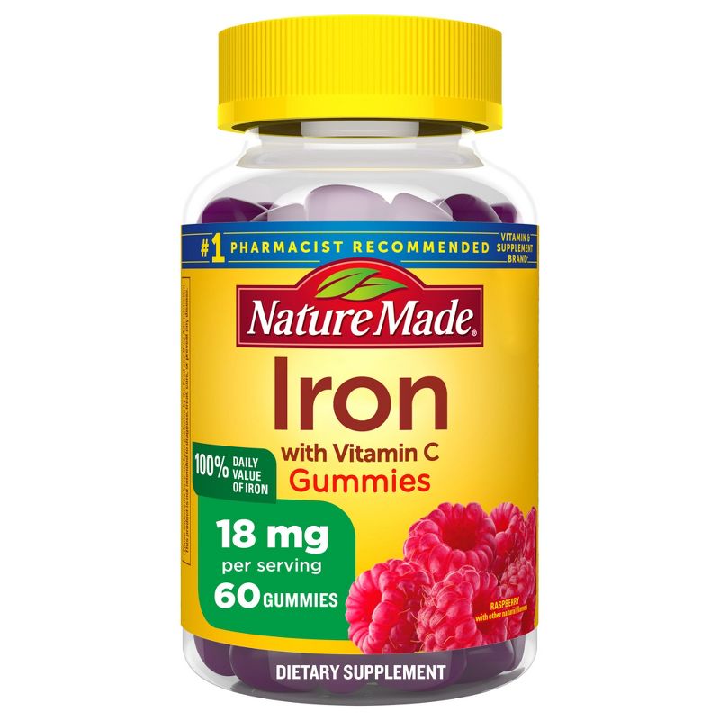 Nature Made Iron Supplement 18mg Per Serving with Vitamin C Gummies - Raspberry Flavored - 60ct, 1 of 13