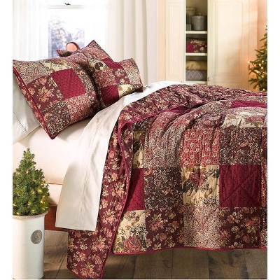 Cranberry Floral Patchwork Quilt Set, in King Size