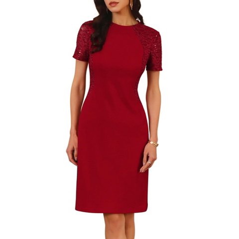 Женские платья INSPIRE CHIC Women's Lace Sleeve Round Neck Bodycon Dresses Burgundy Medium