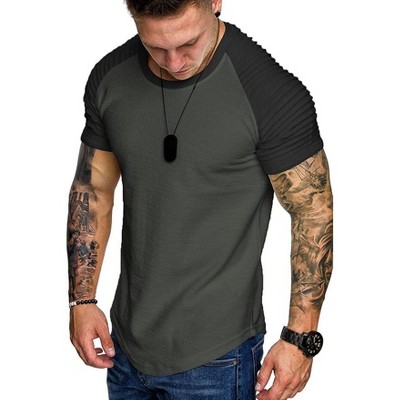 COOFANDY Men's Muscle Pleated Raglan Sleeve Bodybuilding Gym Tee Short Sleeve Fashion Workout Hipster Shirt