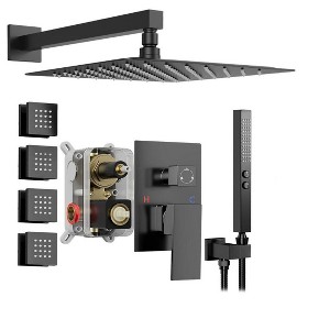 Itopfox Shower System with Body Jets, 10" Rain Shower Head, 2-in-1 Handheld Spray, 4 Jets, Wall Mounted All Metal 3 Way Shower Set with Valve - 1 of 4