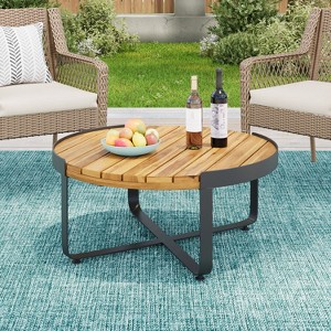 Christopher Knight Home Corona Outdoor Modern Industrial 31.5" Acacia Wood and Iron Slatted Round Coffee Table - 1 of 4