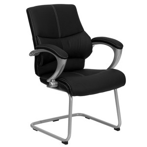 Emma and Oliver Black LeatherSoft Executive Side Reception Chair with Silver Sled Base - 1 of 4