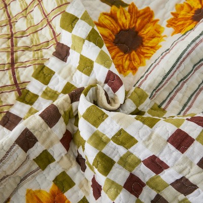 Acoinel Sunflower Patchwork Quilt Set - 3-Piece Reversible Bedspread with Pillow Shams, Queen Size Bedding(92"×96") — фото 8