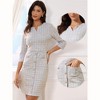 INSPIRE CHIC Women's Tweed Split Neck 3/4 Sleeve Front Pockets Buttons Vintage Sheath Mini Dresses - 2 of 4