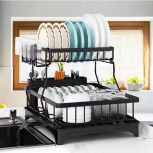 Racxily Detachable 2 Tier Dish Drying Rack with Drainboard, Rustproof Metal Dish Rack for Kitchen Countertop, Large Capacity Organizer - 1 of 4