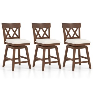 Tangkula 26" Bar Stool Wooden Chair Set of 3 w/Contoured Backrest Swivel Padded Seat - 1 of 4