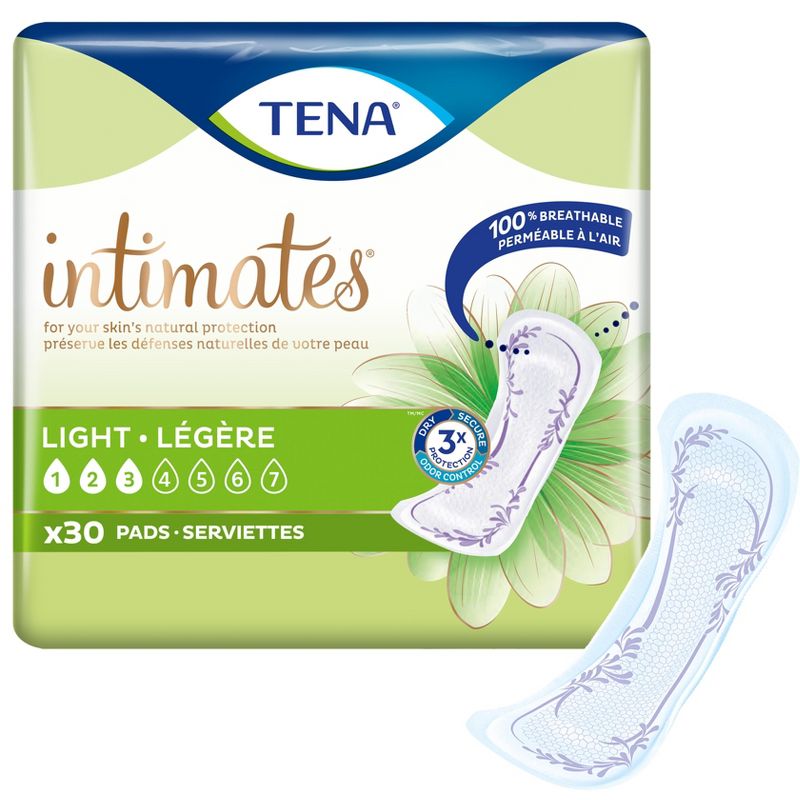 TENA Intimates Ultra Thin Light Bladder Leakage Pad for Women, Light Absorbency, Regular Length, 30 count, 1 of 3