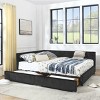 1pc Queen Size Velvet Upholstered Storage Daybed with Drawers, Tufted Backrest & Armrest, No Box Spring Needed - Baofuwish - 3 of 4